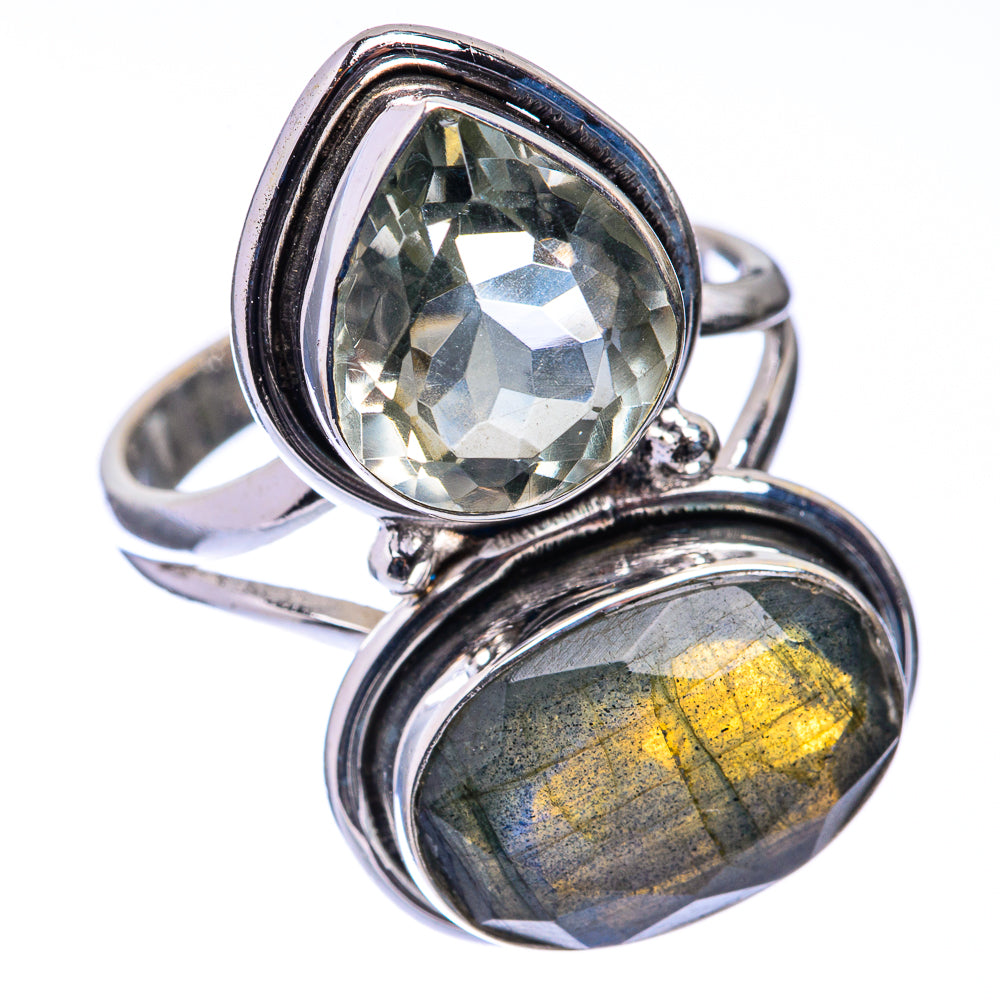 Large Labradorite, White Quartz Ring Size 8.25 (925 Sterling Silver) R141242