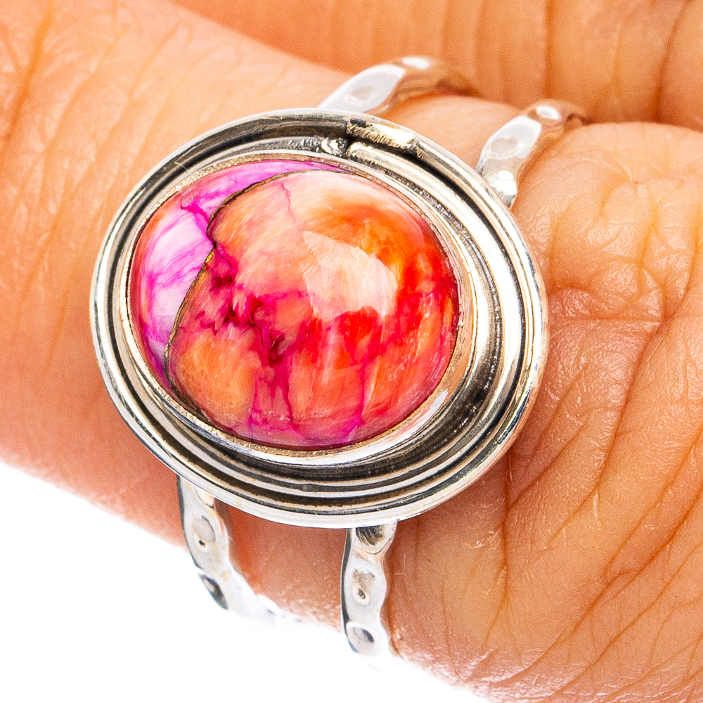 Kingman Pink Dahlia Turquoise Ring Size 6.75 (925 Sterling Silver) R8231