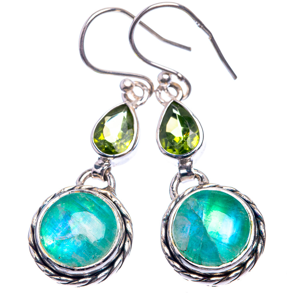Green Moonstone, Peridot Earrings 1 1/2" (925 Sterling Silver) E432450