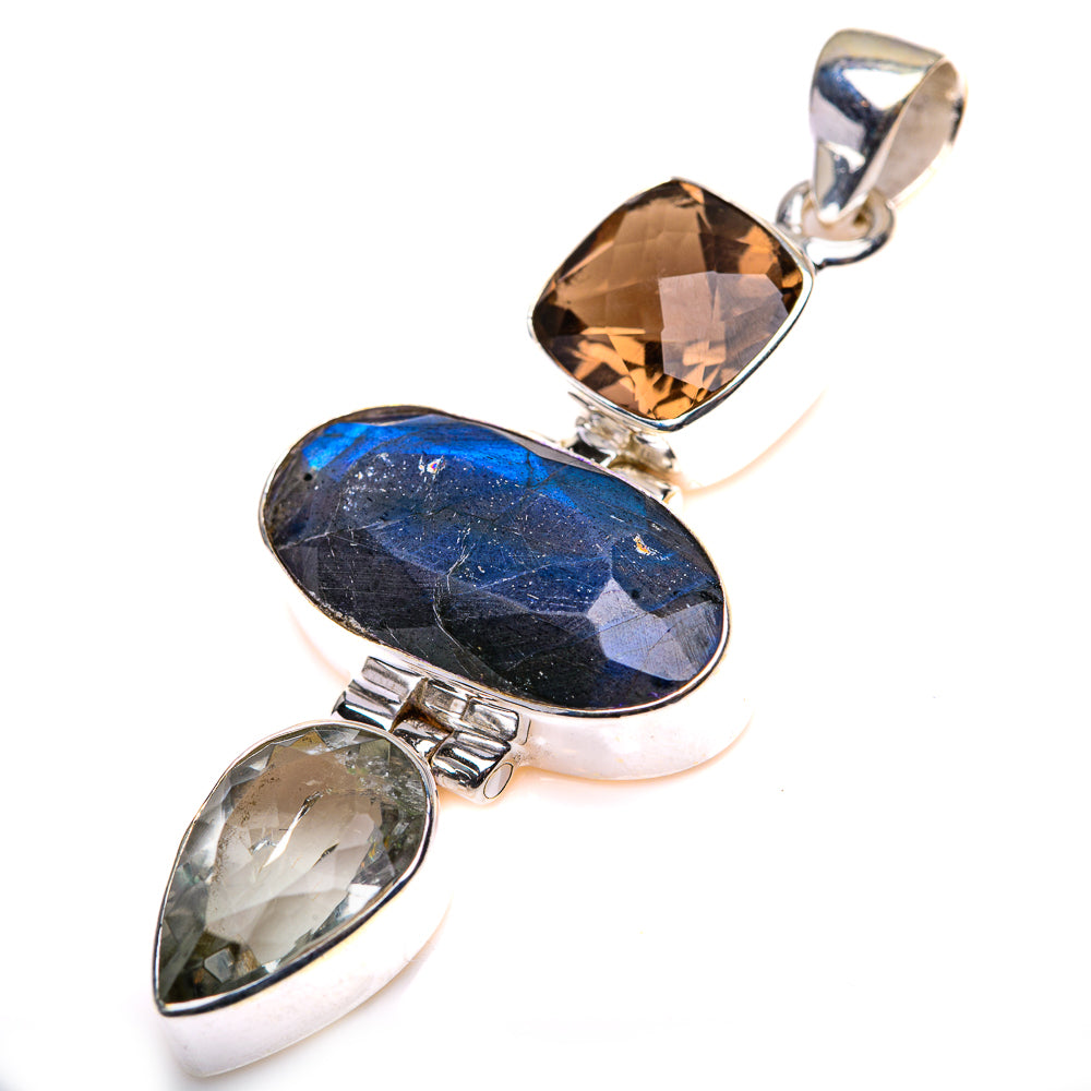 Labradorite, Green Amethyst, Smoky Quartz Pendant 2 1/8" (925 Sterling Silver) PD38501