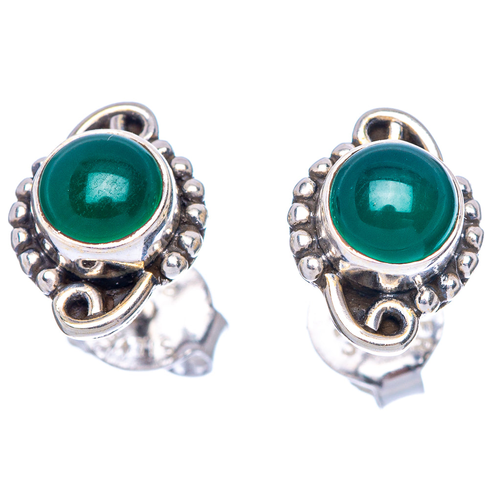 Green Onyx Dainty Earrings 3/8" (925 Sterling Silver) E1994
