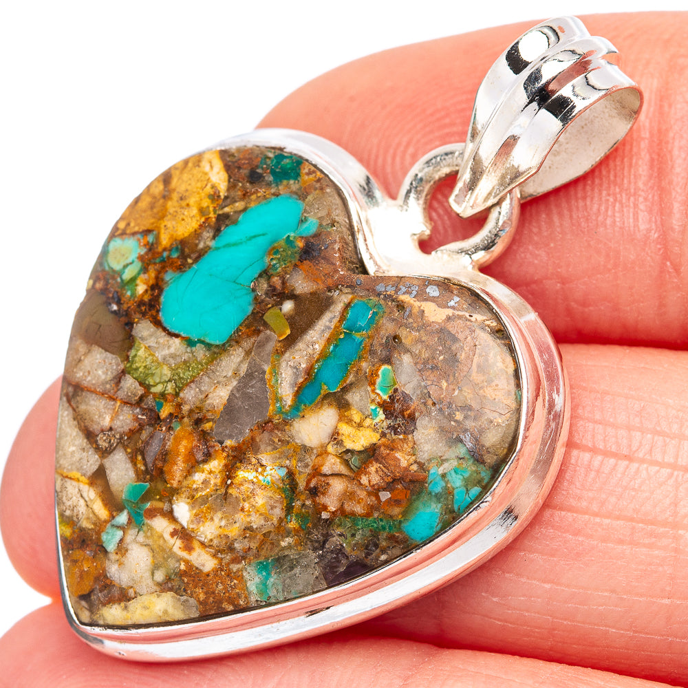 Spiny Oyster Turquoise Heart Pendant 1 3/8" (.925 Sterling Silver)