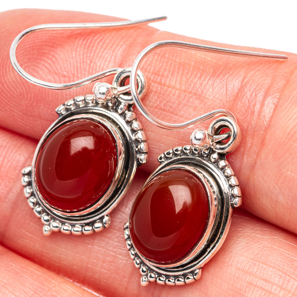 Red Onyx Dainty Earrings 1 3/8" (925 Sterling Silver) E2015