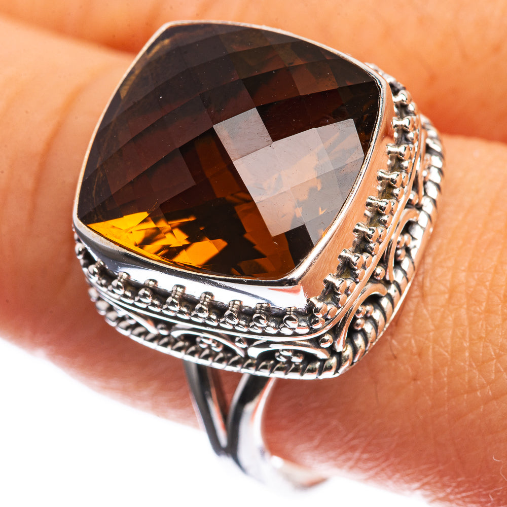 Olive Quartz 925 Sterling Silver Ring Size 9.75