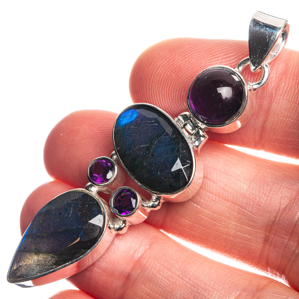Labradorite, Amethyst 925 Sterling Silver Pendant 2 1/4"
