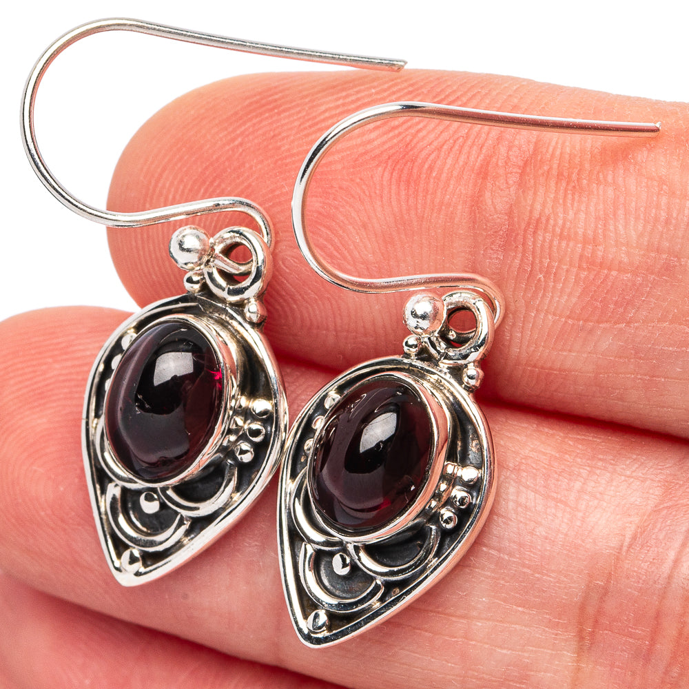 Garnet Earrings 1 1/4" (925 Sterling Silver) E3046