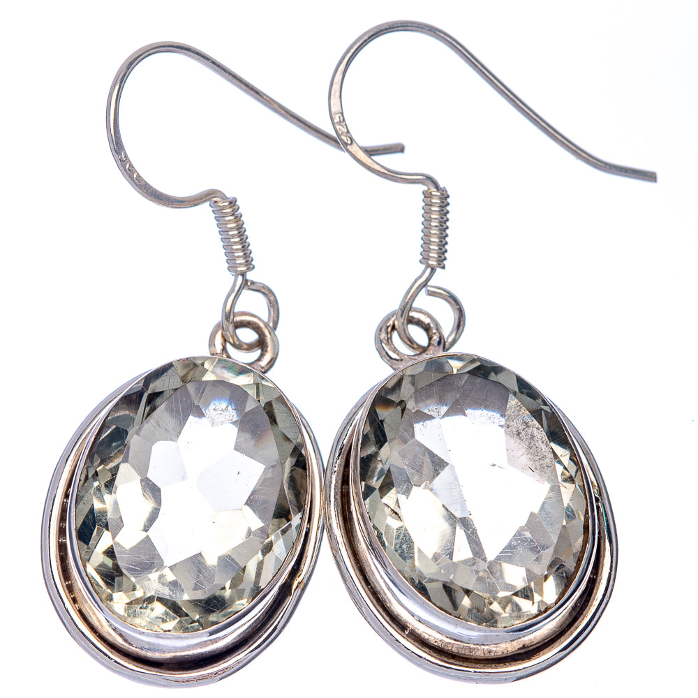 Faceted Green Amethyst Earrings 1 1/2" (925 Sterling Silver) E433156
