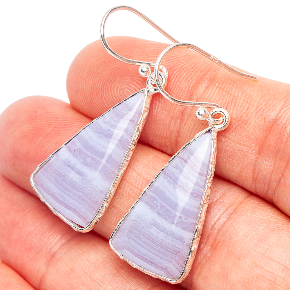 Blue Lace Agate Earrings 1 1/2" (925 Sterling Silver) E2288