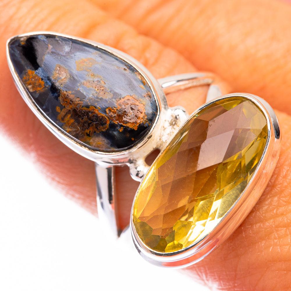 Large Lemon Quartz, Pietersite Ring Size 8 (925 Sterling Silver) R140774