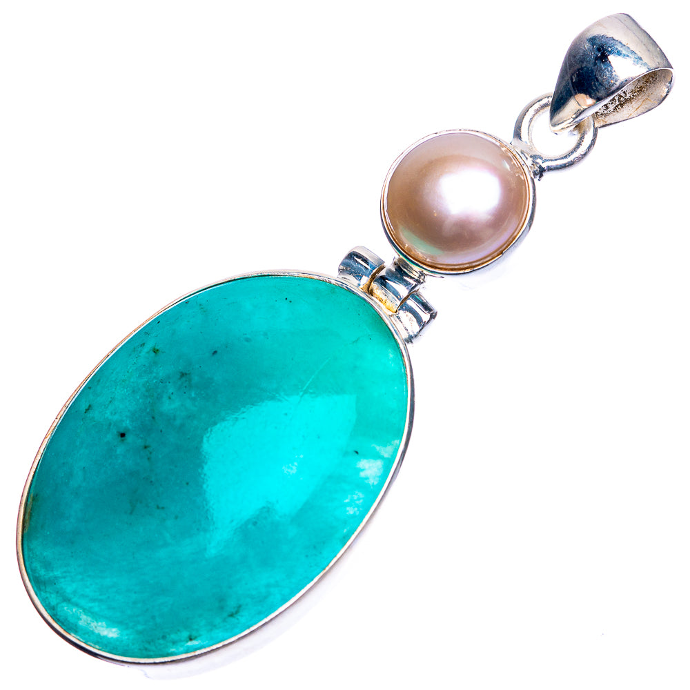Peruvian Amazonite, Cultured Pearl Pendant 2 1/8" (925 Sterling Silver) P39146