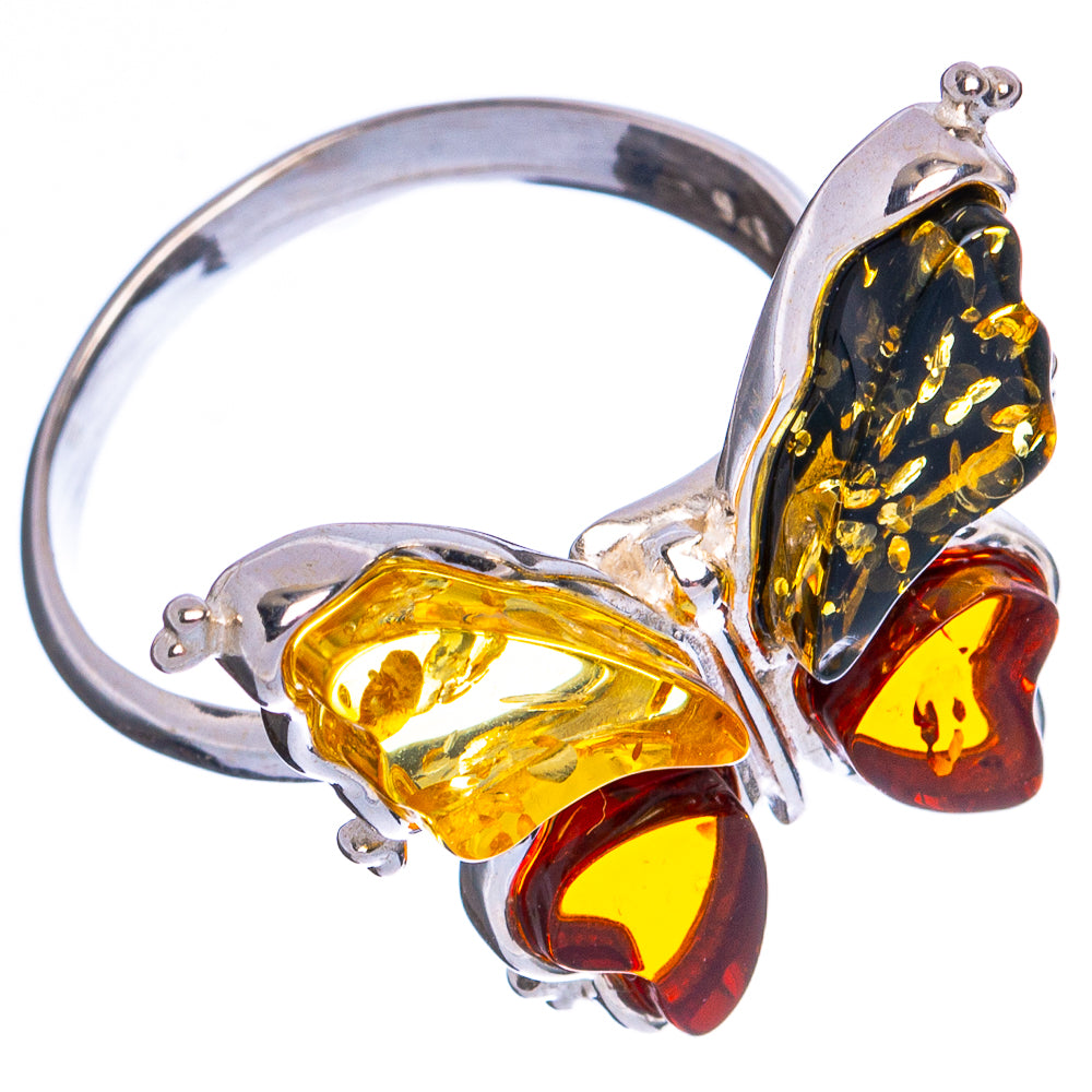 Baltic Amber Butterfly Ring Size 6 Adjustable (.925 Sterling Silver)