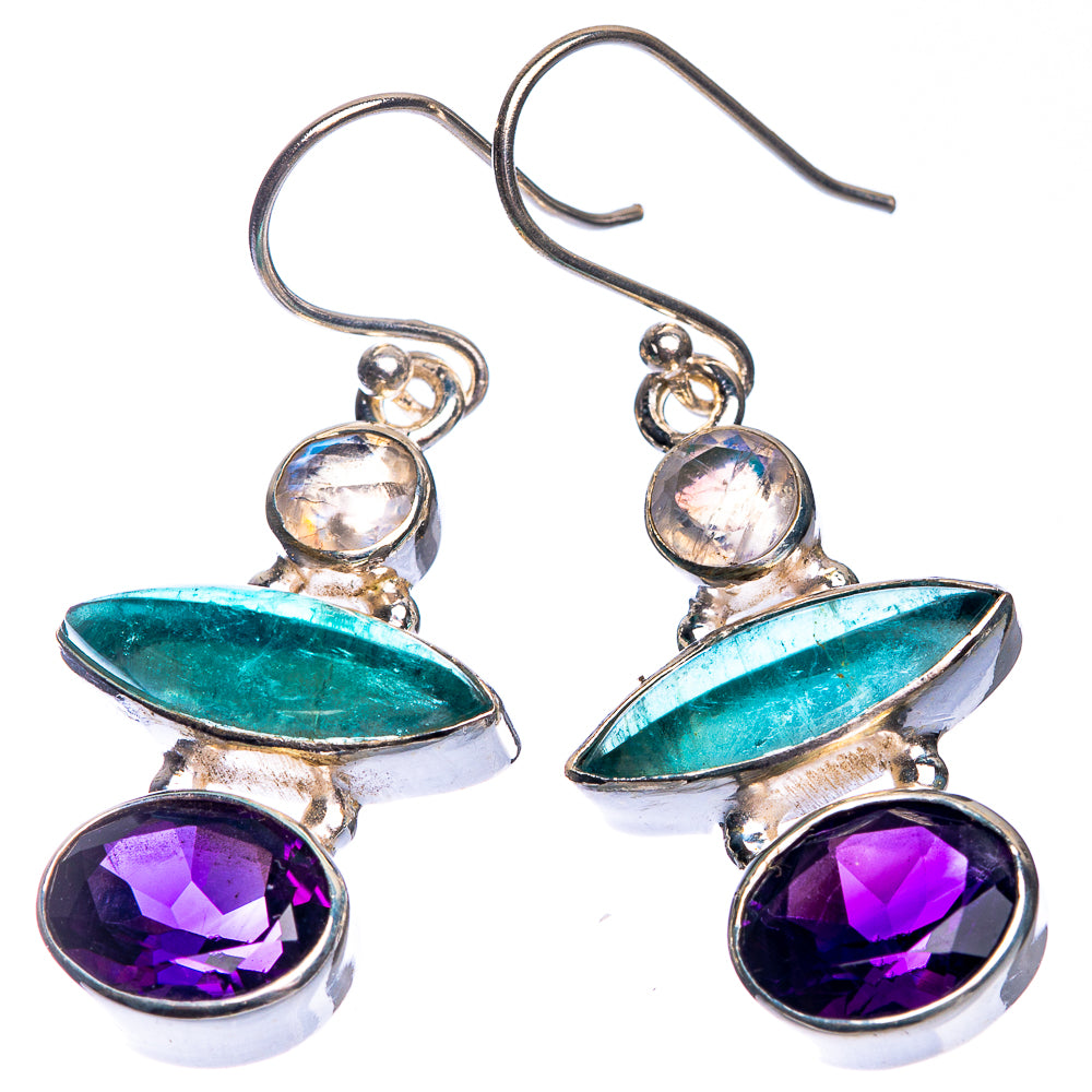 Blue Fluorite, Amethyst, Rainbow Moonstone Earrings 1 5/8" (925 Sterling Silver) E432664