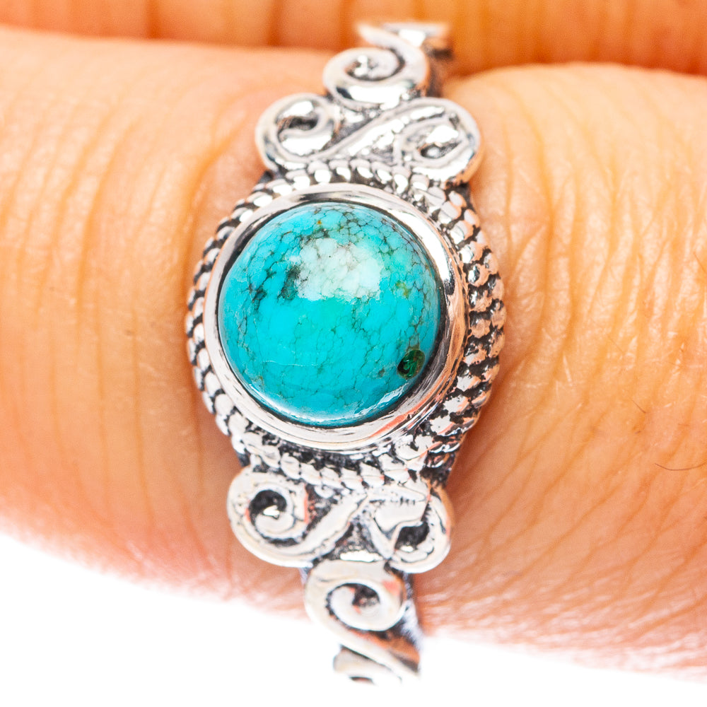 Tibetan Turquoise Dainty Ring Size 7.75 (925 Sterling Silver) R5872