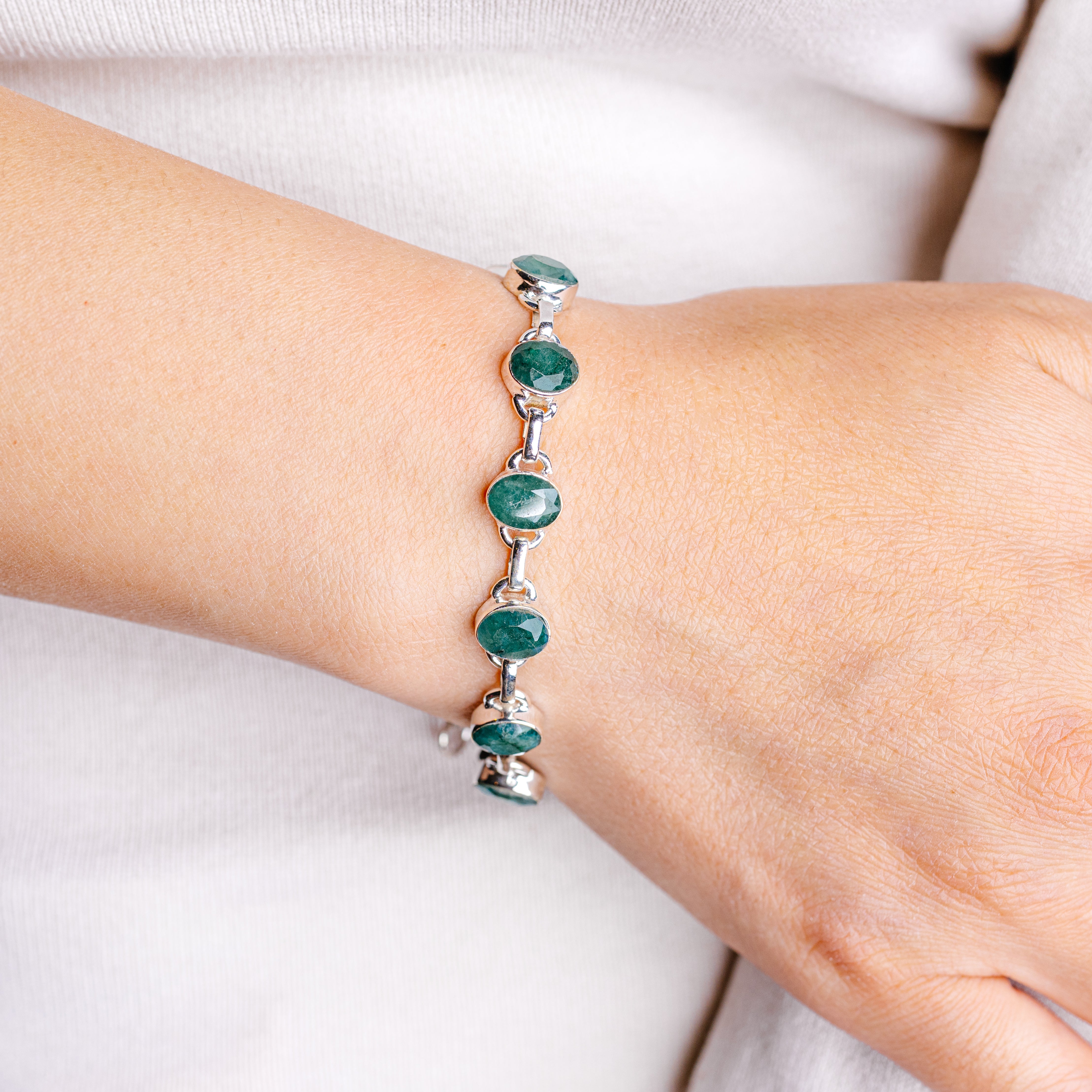 Green Sillimanite Bracelet 6 to 7" (.925 Sterling Silver)