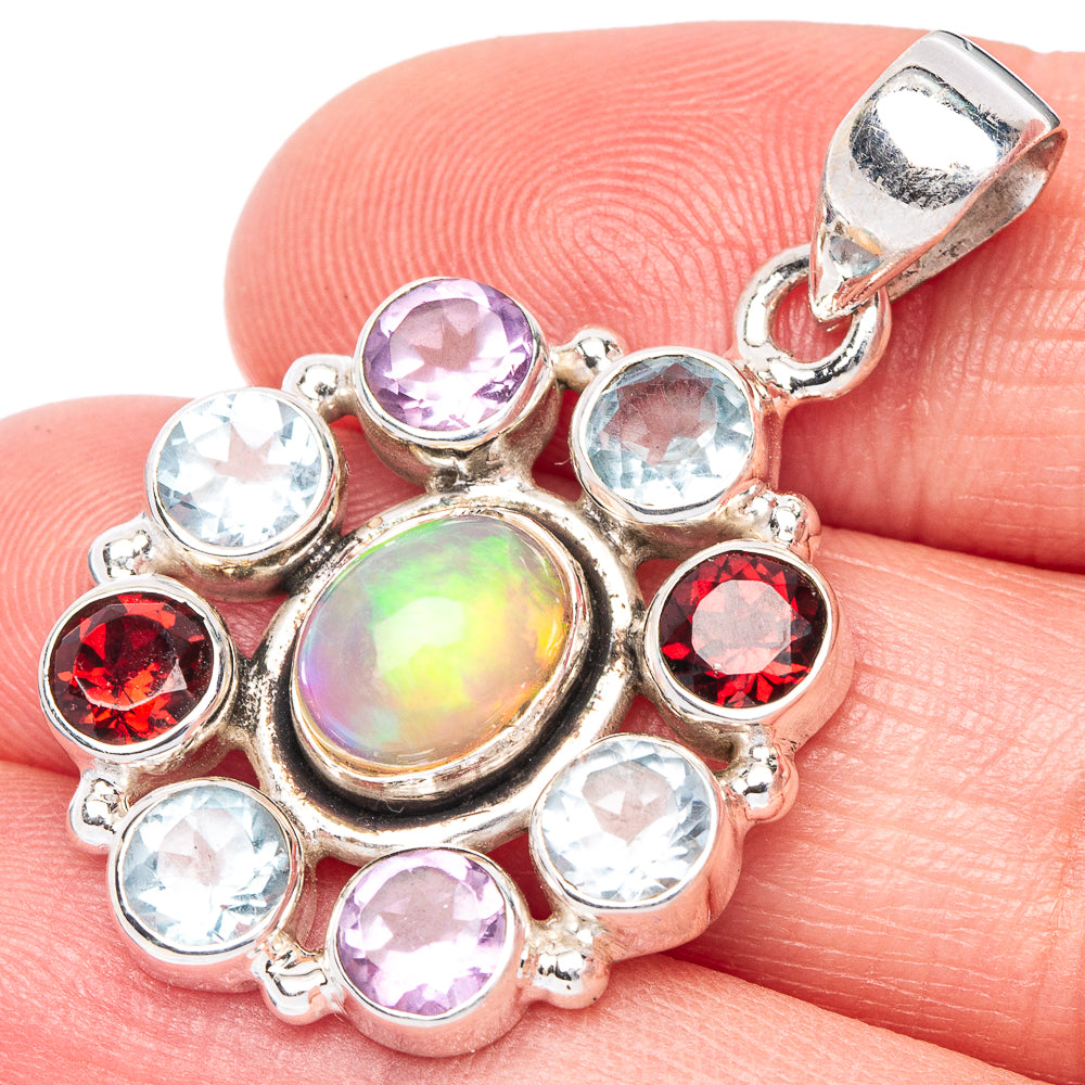 Rare Ethiopian Opal, Garnet, Amethyst, Blue Topaz Pendant 1 1/2" (925 Sterling Silver) P40983