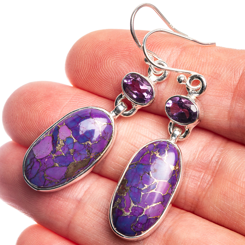 Purple Copper Composite Turquoise, Amethyst 925 Sterling Silver Earrings 1 7/8"