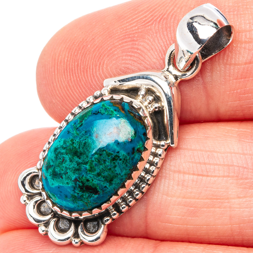 Malachite In Chrysocolla Pendant 1 3/8" (.925 Sterling Silver)