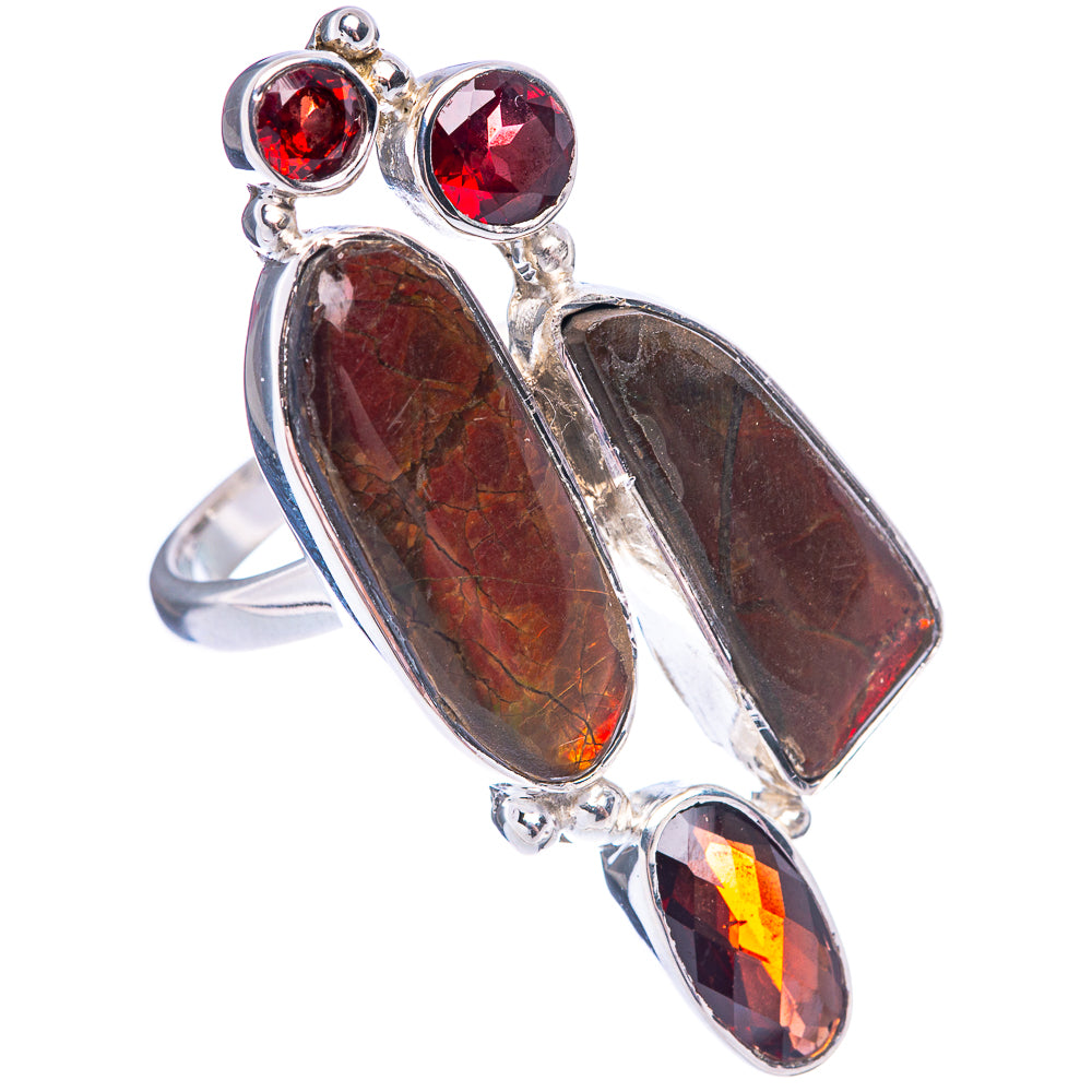 Signature Ammolite, Garnet Ring Size 6.75 (925 Sterling Silver) R1778