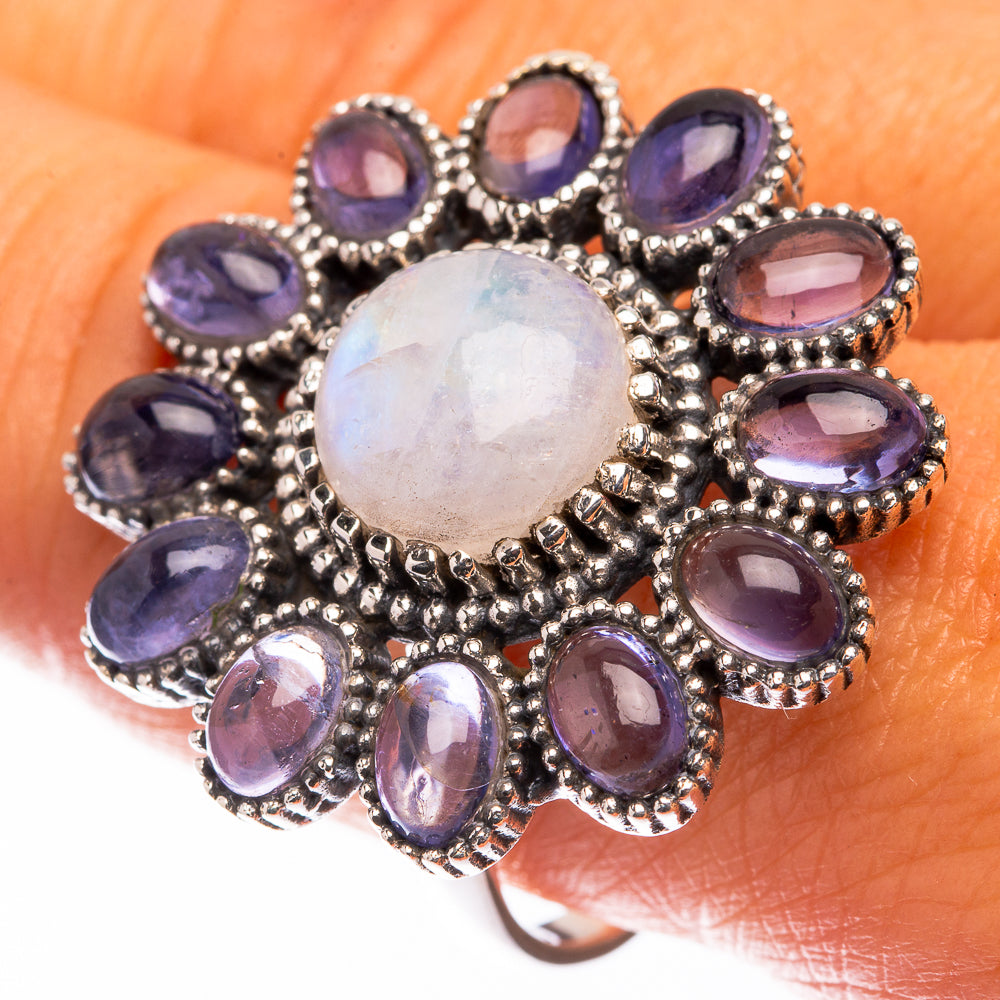 Large Rainbow Moonstone, Tanzanite Ring Size 10 (925 Sterling Silver) R141238
