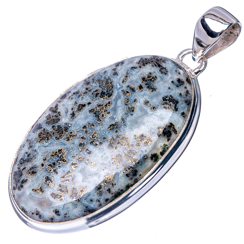 Rare Marcasite In Quartz Pendant 1 7/8" (925 Sterling Silver) P40932