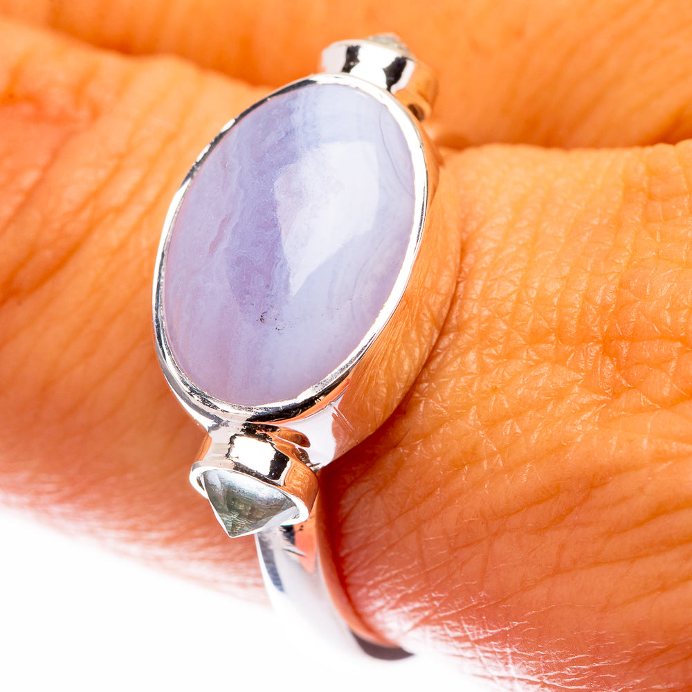 Premium Blue Lace Agate, Blue Topaz Ring Size 9 (925 Sterling Silver) R141873