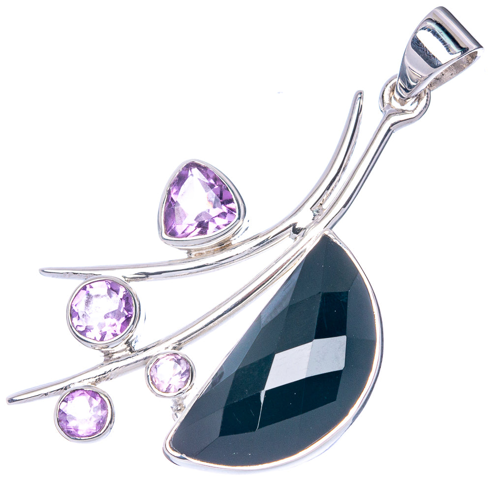 Premium Black Onyx, Amethyst Pendant 1 3/4" (925 Sterling Silver) P41857