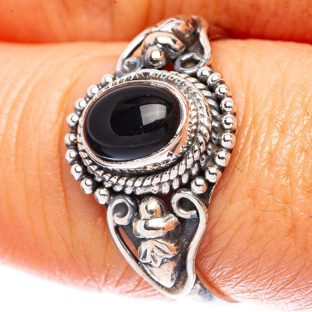 Black Onyx Dainty Ring Size 8 (925 Sterling Silver) R5111