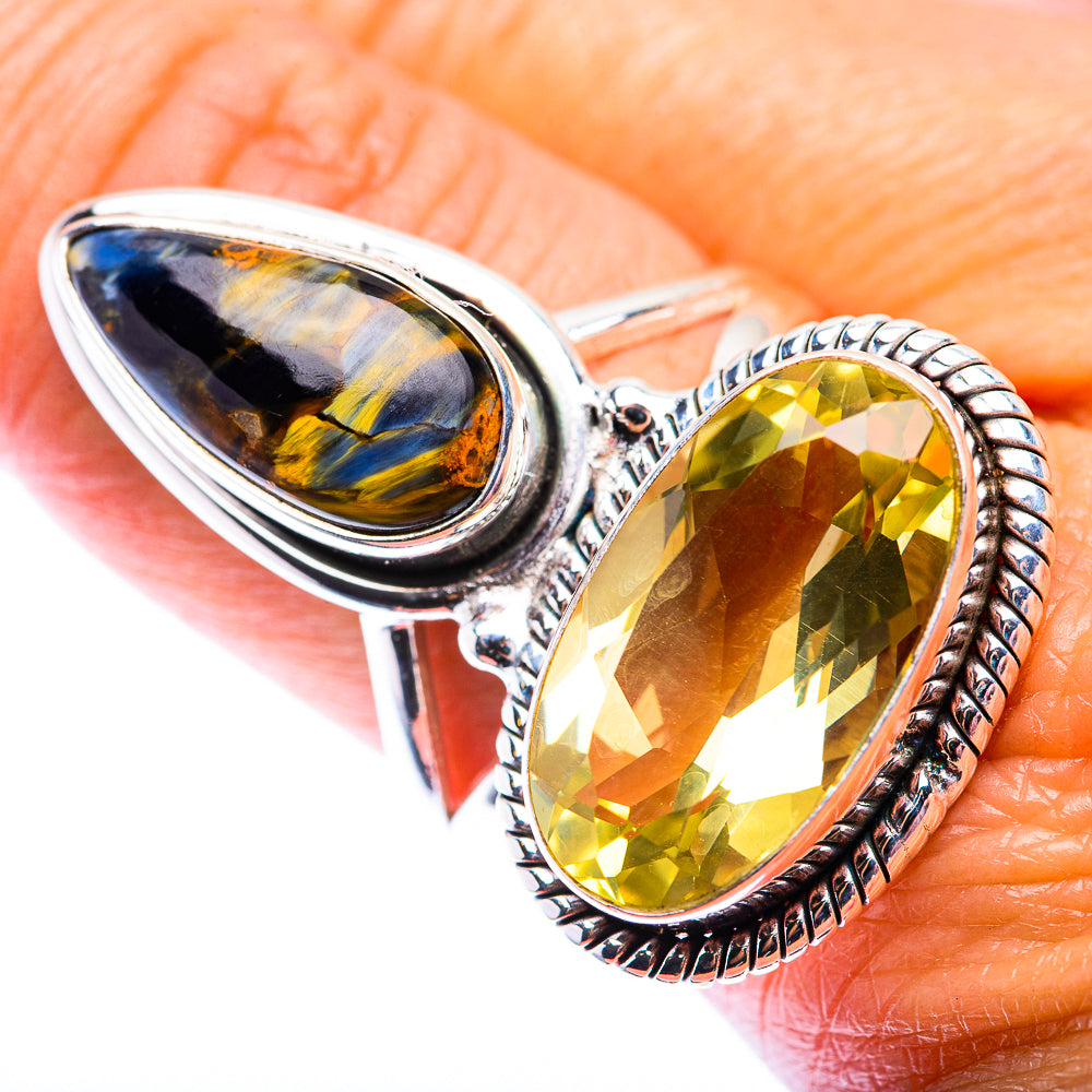 Large Faceted Citrine, Pietersite Ring Size 9 (925 Sterling Silver) RING140218