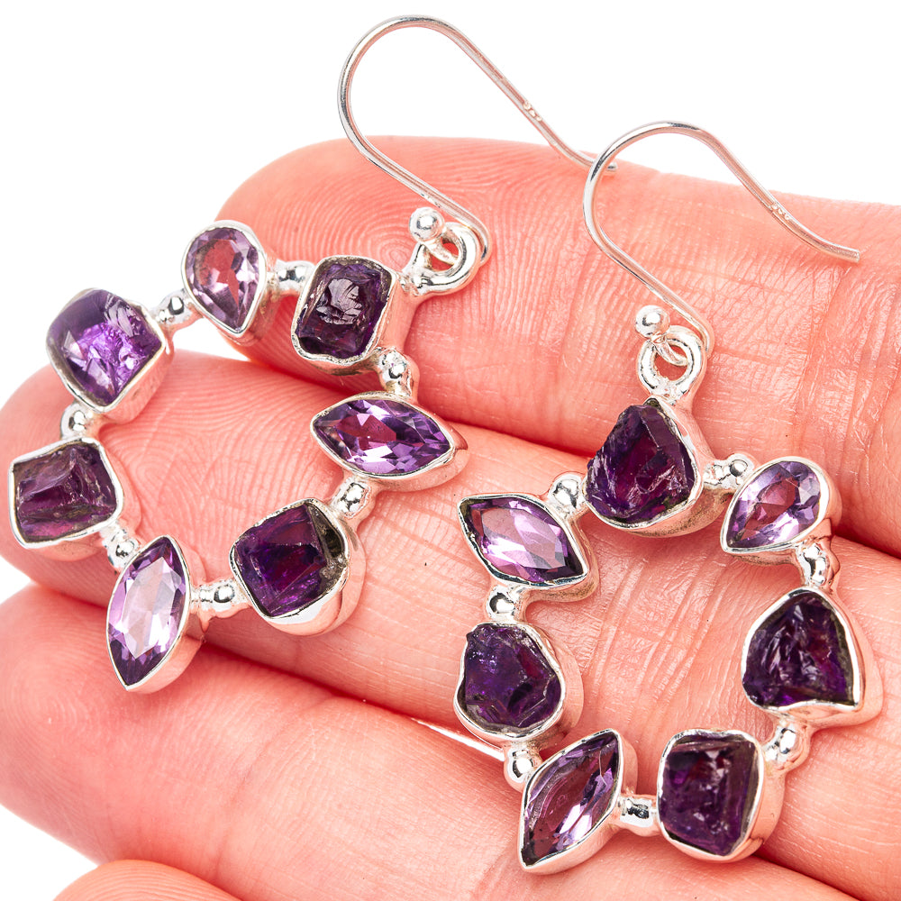 Premium Rough Amethyst Earrings 1 5/8" (925 Sterling Silver) E1251