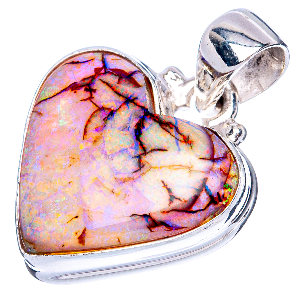 Rare Sterling Opal Heart Pendant 1" (925 Sterling Silver) P41979