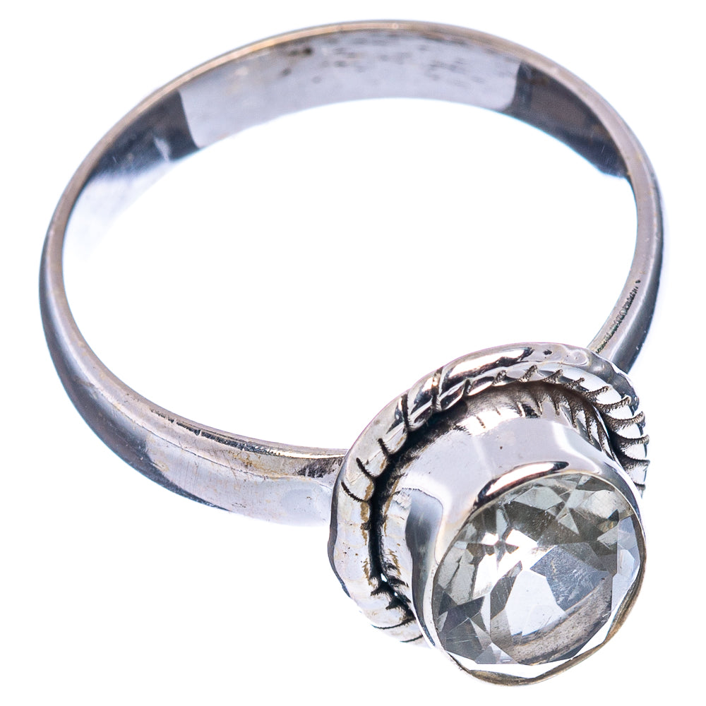 Faceted Green Amethyst Ring Size 7.25 (.925 Sterling Silver)