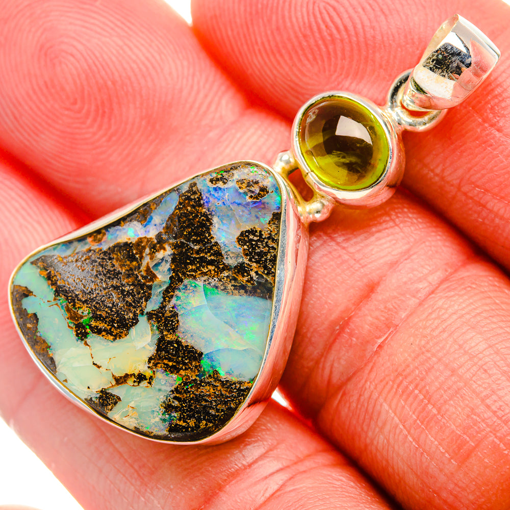 Boulder Opal, Peridot Pendant 1 3/4" (925 Sterling Silver) PD37982
