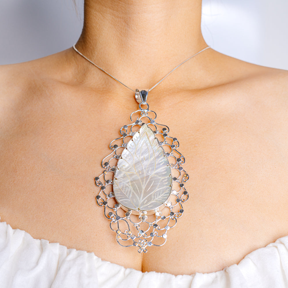 Gigantic Mother Of Pearl Pendant 5 3/8" (.925 Sterling Silver)