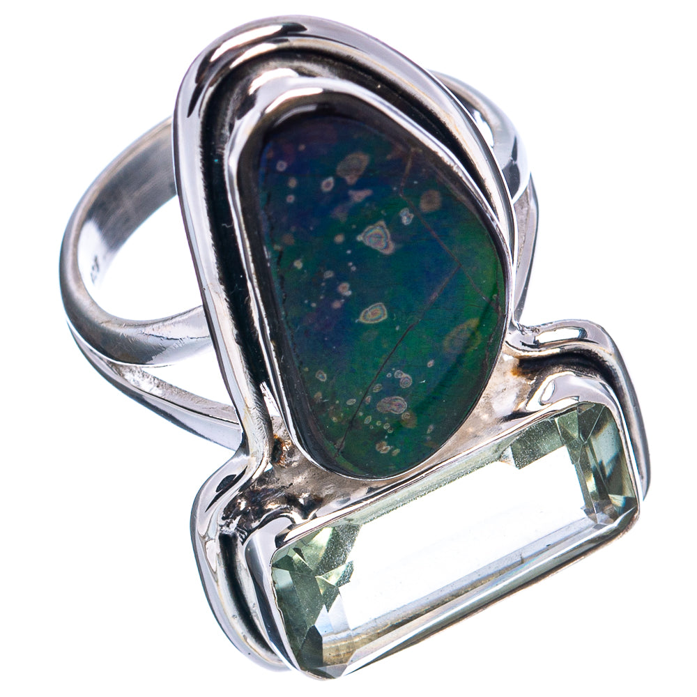 Premium Ammolite, Green Amethyst Ring Size 7 (.925 Sterling Silver)