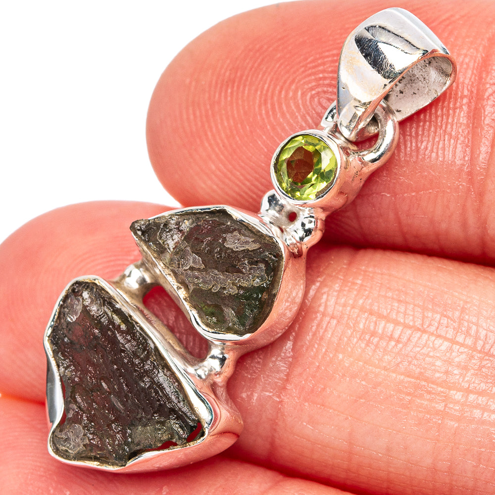 Moldavite, Peridot Pendant 1 3/8" (.925 Sterling Silver)