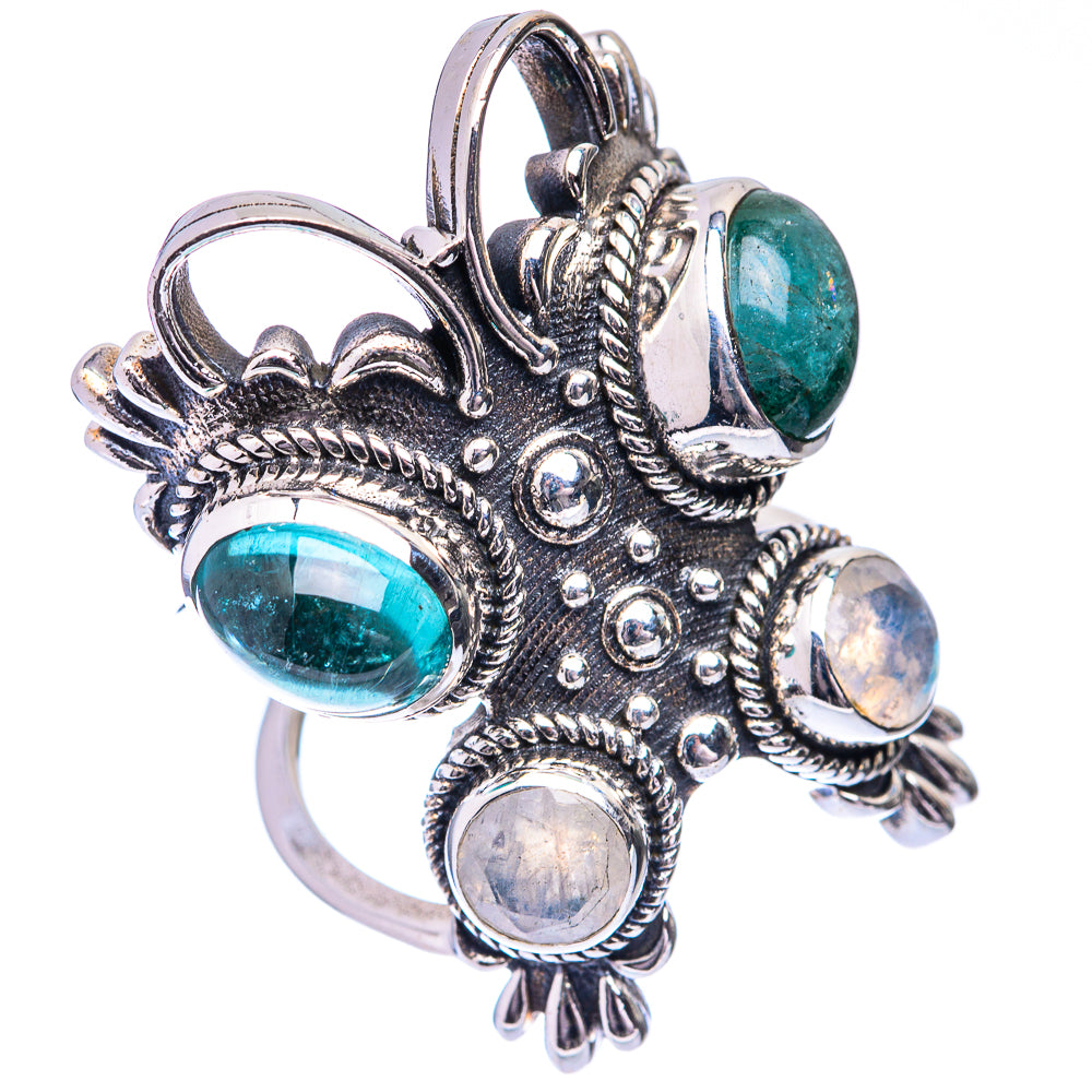 Large Green Fluorite, Rainbow Moonstone Ring Size 6.25 (925 Sterling Silver) R140778