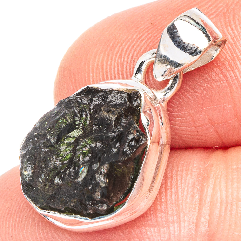Rare Moldavite Pendant 7/8" (925 Sterling Silver) P43935