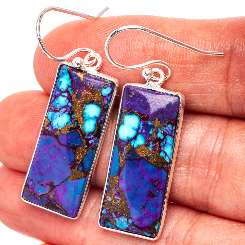 Purple Copper Turquoise Earrings 1 5/8" (.925 Sterling Silver)