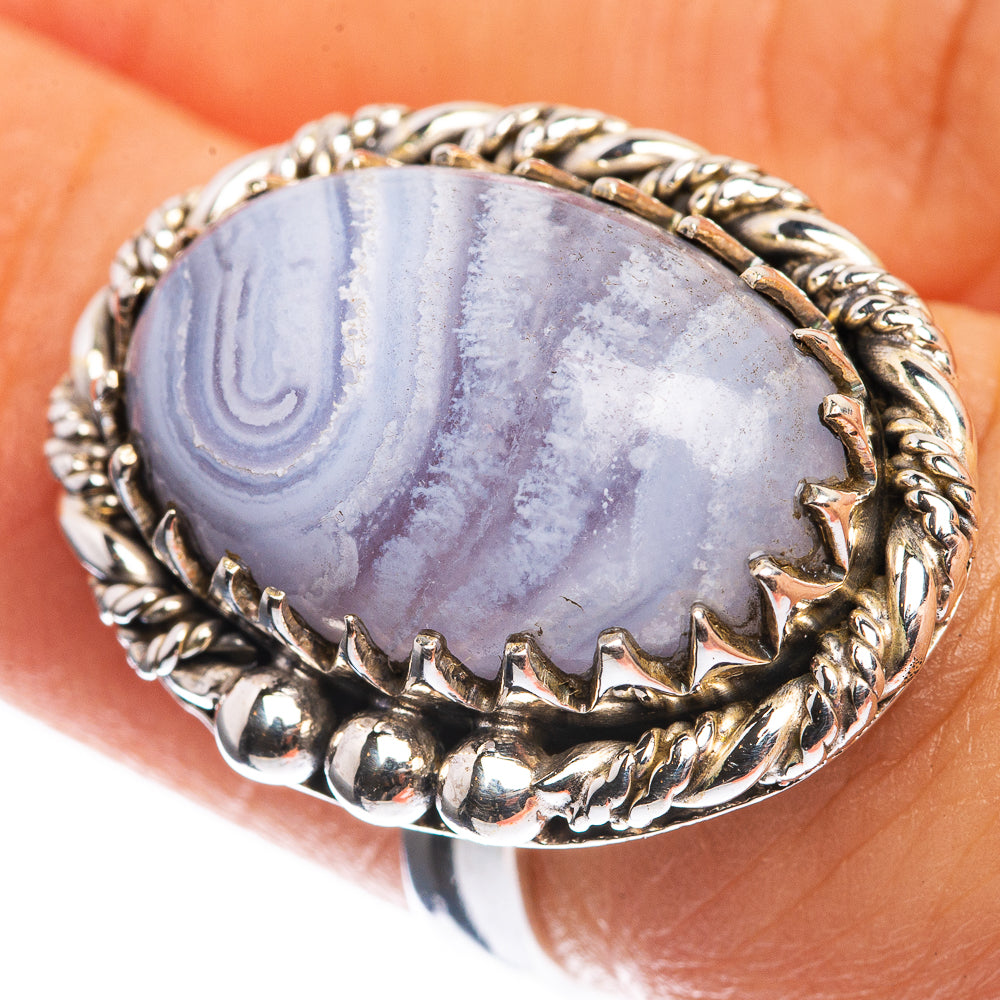Blue Lace Agate 925 Sterling Silver Ring Size 6.5