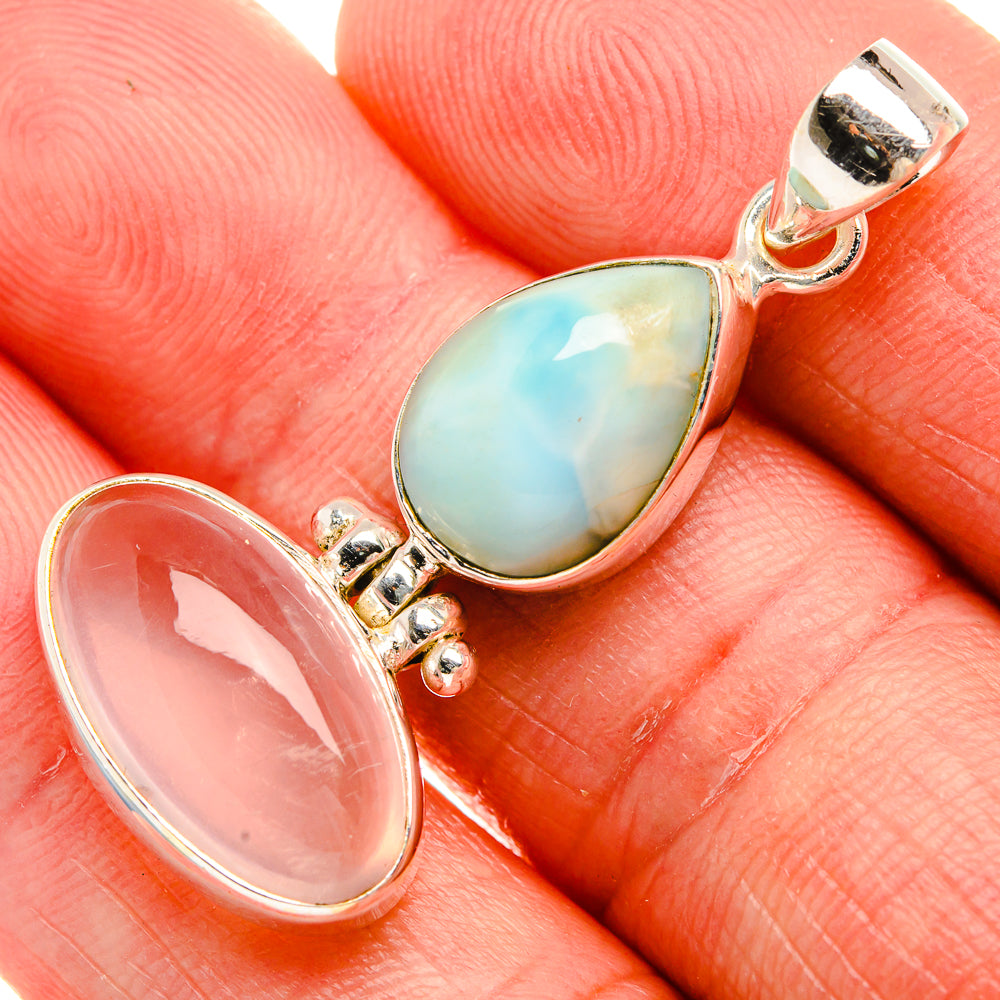 Rose Quartz, Larimar 925 Sterling Silver Pendant 1 5/8" (925 Sterling Silver) PD38404