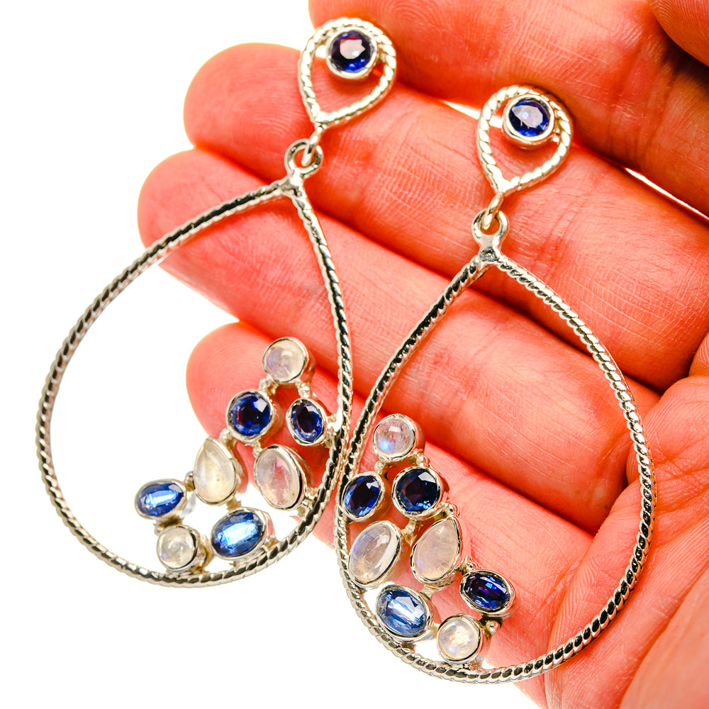 Signature Rainbow Moonstone, Kyanite Earrings 2 3/8" (925 Sterling Silver) EARR431973