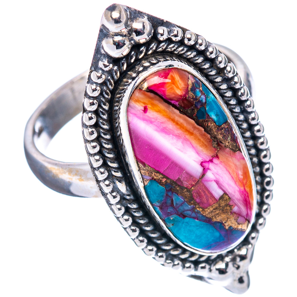 Pink Dahlia Mohave Turquoise Ring Size 7.75 (.925 Sterling Silver)