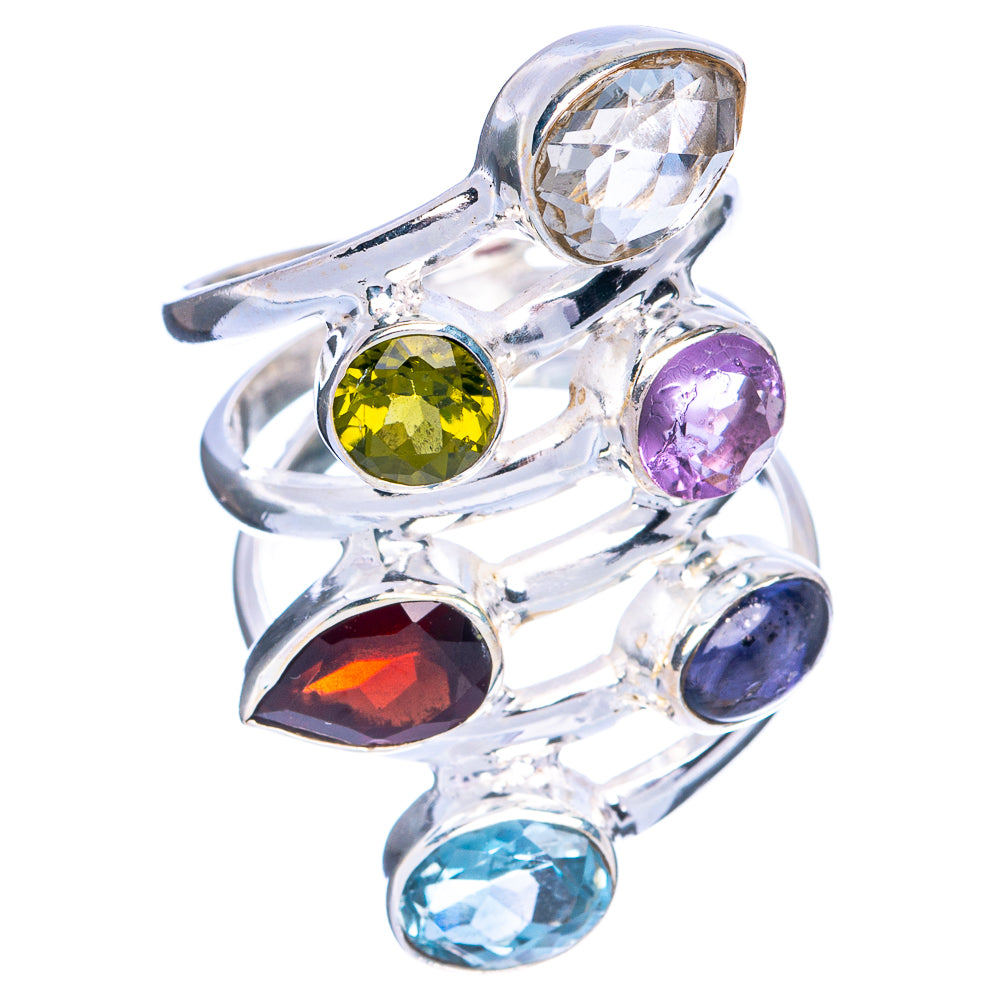 Large White Quartz, Peridot, Amethyst, Garnet, Tanzanite, Blue Topaz Ring Size 5.75 (925 Sterling Silver) R144535