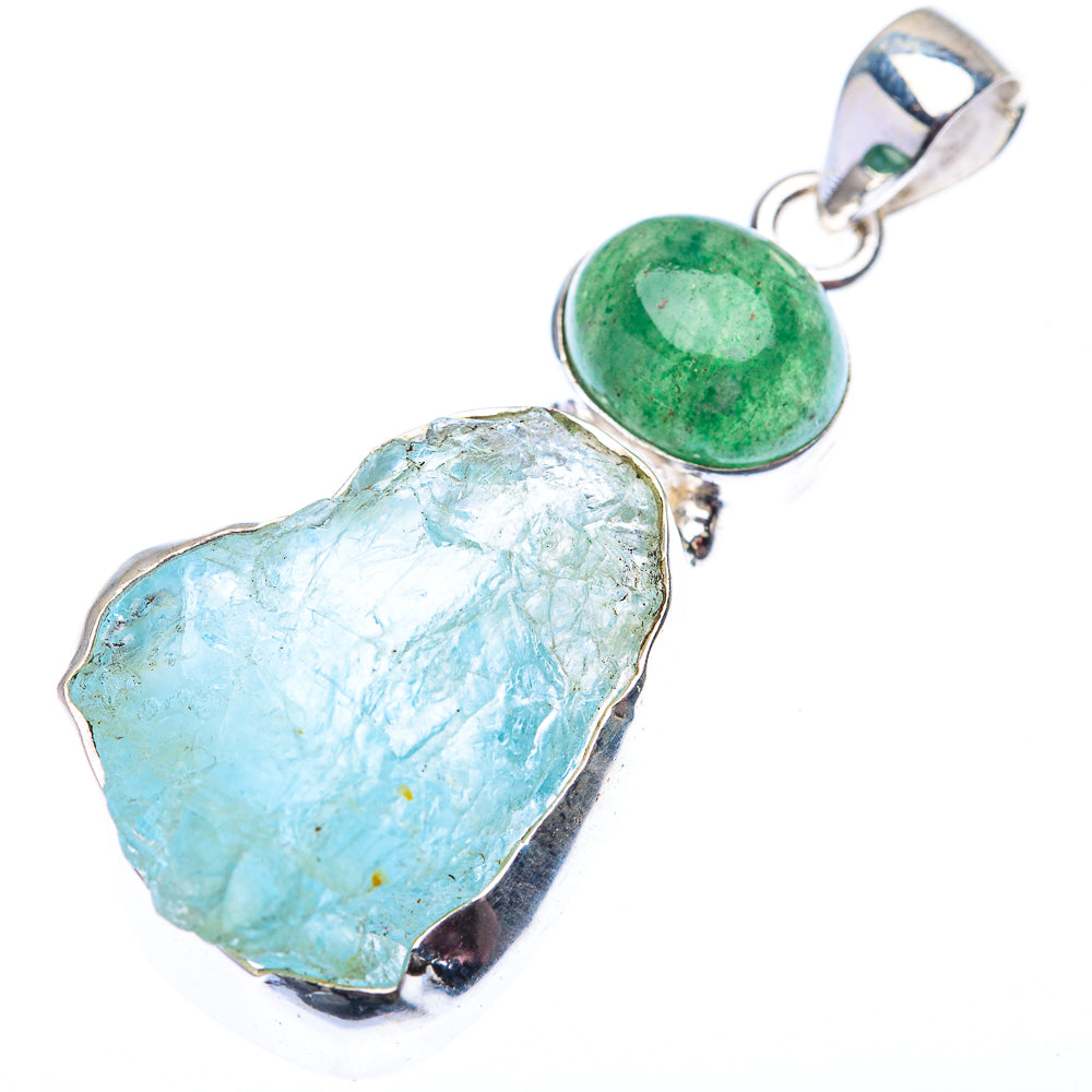 Raw Aquamarine, Green Aventurine Pendant 1 7/8" (925 Sterling Silver) PD38531