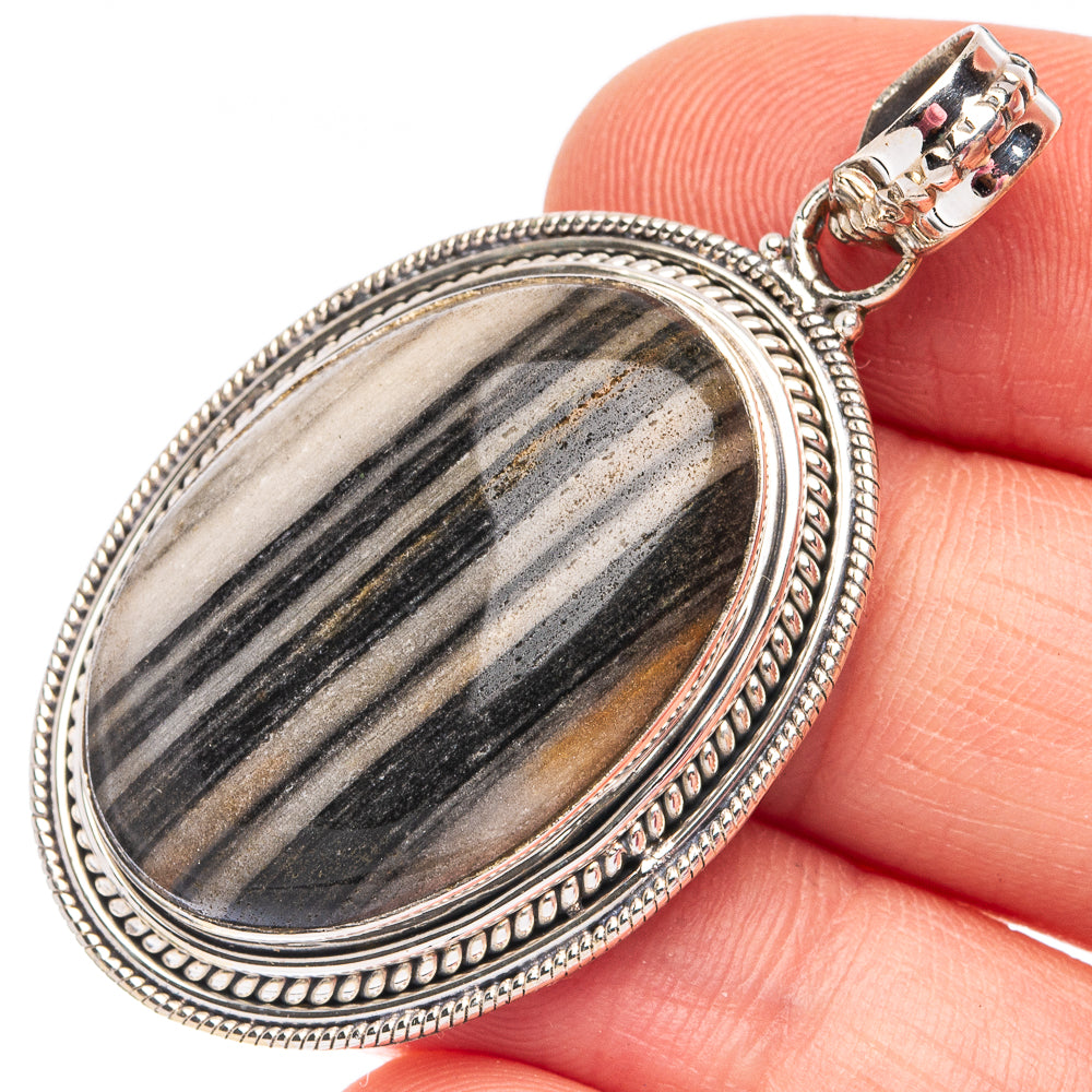 Large Zebra Jasper 925 Sterling Silver Pendant 1 3/4" (925 Sterling Silver) P43642