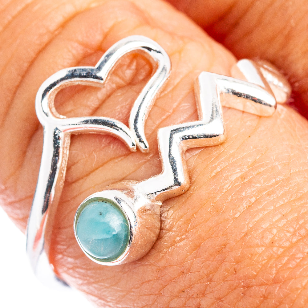 Larimar Heart Dainty Ring Size 7 Adjustable (.925 Sterling Silver)
