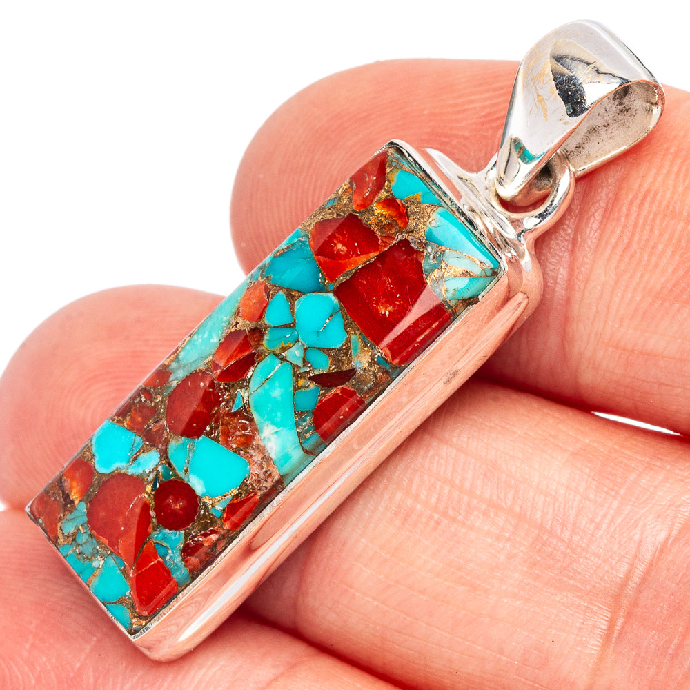 Coral Turquoise Matrix Pendant 1 1/2" (925 Sterling Silver) P44794
