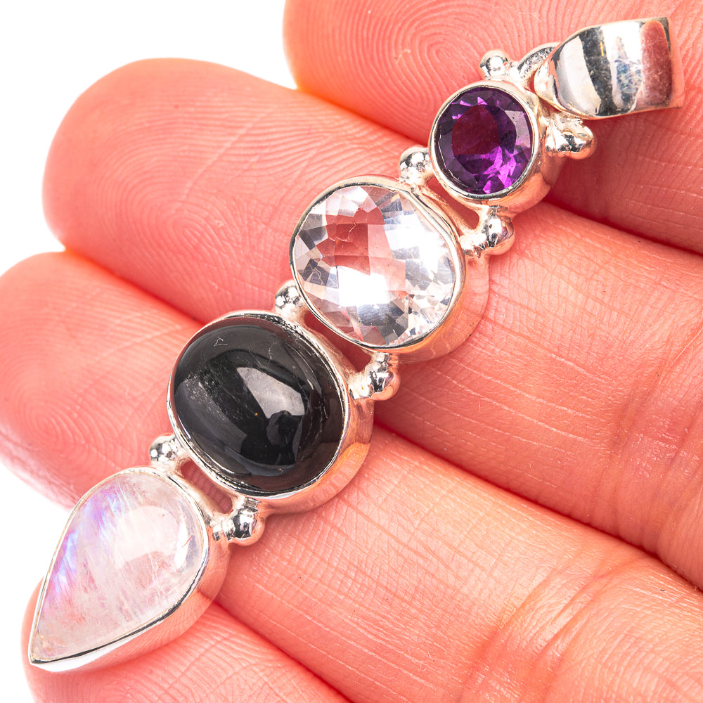 Star Diopside, Rainbow Moonstone, White Quartz, Amethyst Pendant 2" (925 Sterling Silver) P38681