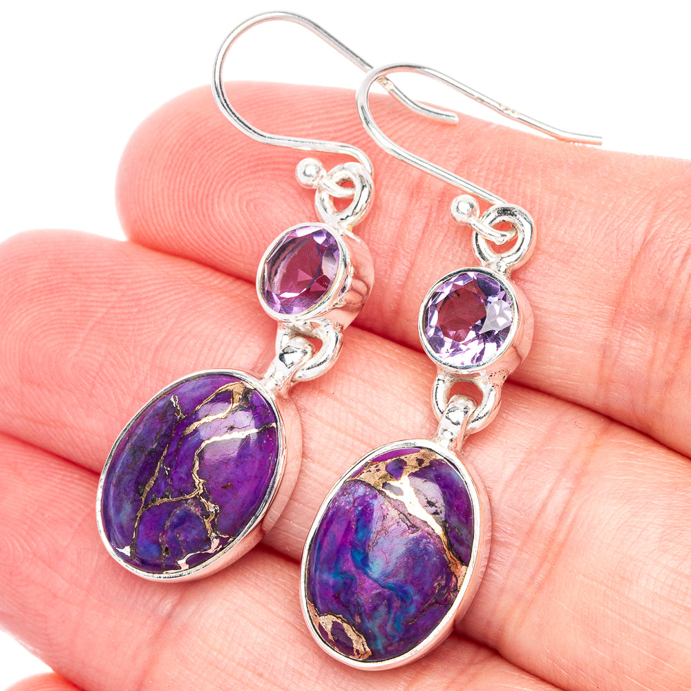 Purple Copper Composite Turquoise, Amethyst Earrings 1 5/8" (925 Sterling Silver) E433084