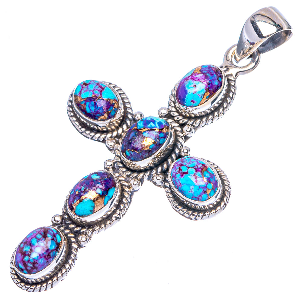 Spiny Oyster Turquoise Cross Pendant 2" (925 Sterling Silver) P43097